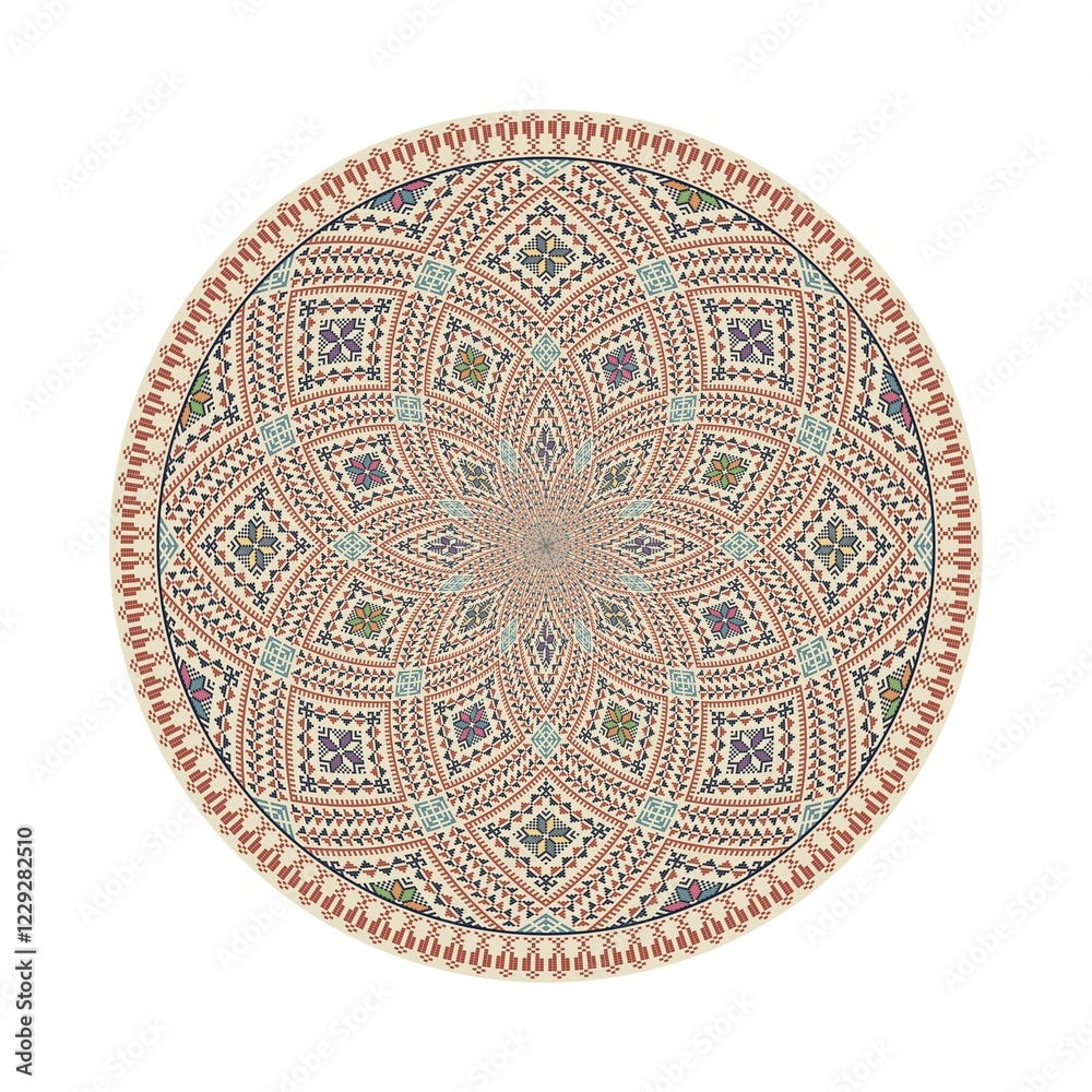 Naklejka premium Circular pattern in traditional Palestinian style, vector design element