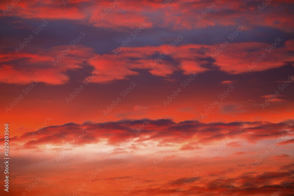 Obraz premium Red cloud sky at sunset, sunset, Schleswig-Holstein, Germany, Europe
