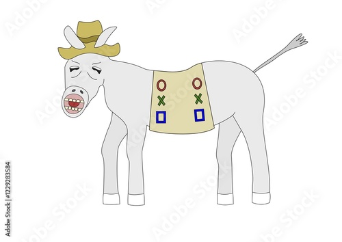 Whinnying donkey, white background, illustration