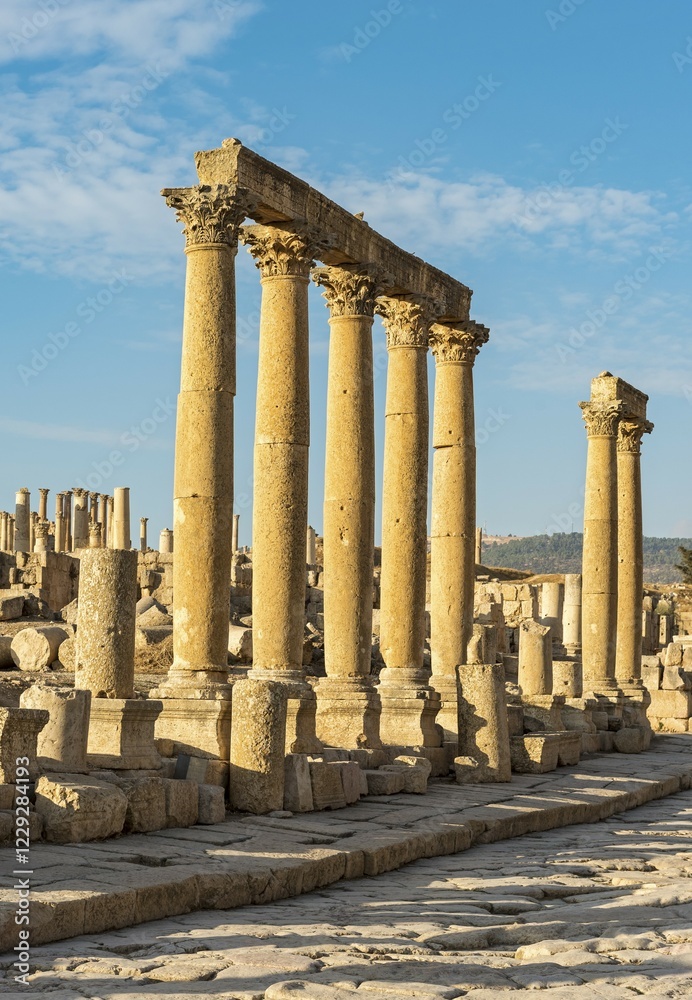 Fototapeta premium South section of Cardo Maximus street, Jerash, Jordan, Asia