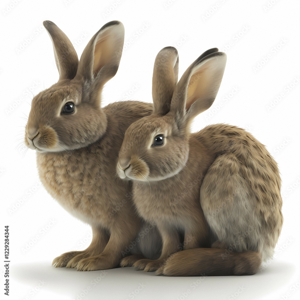 Fototapeta premium Young Rabbits in front of white background, AI generated