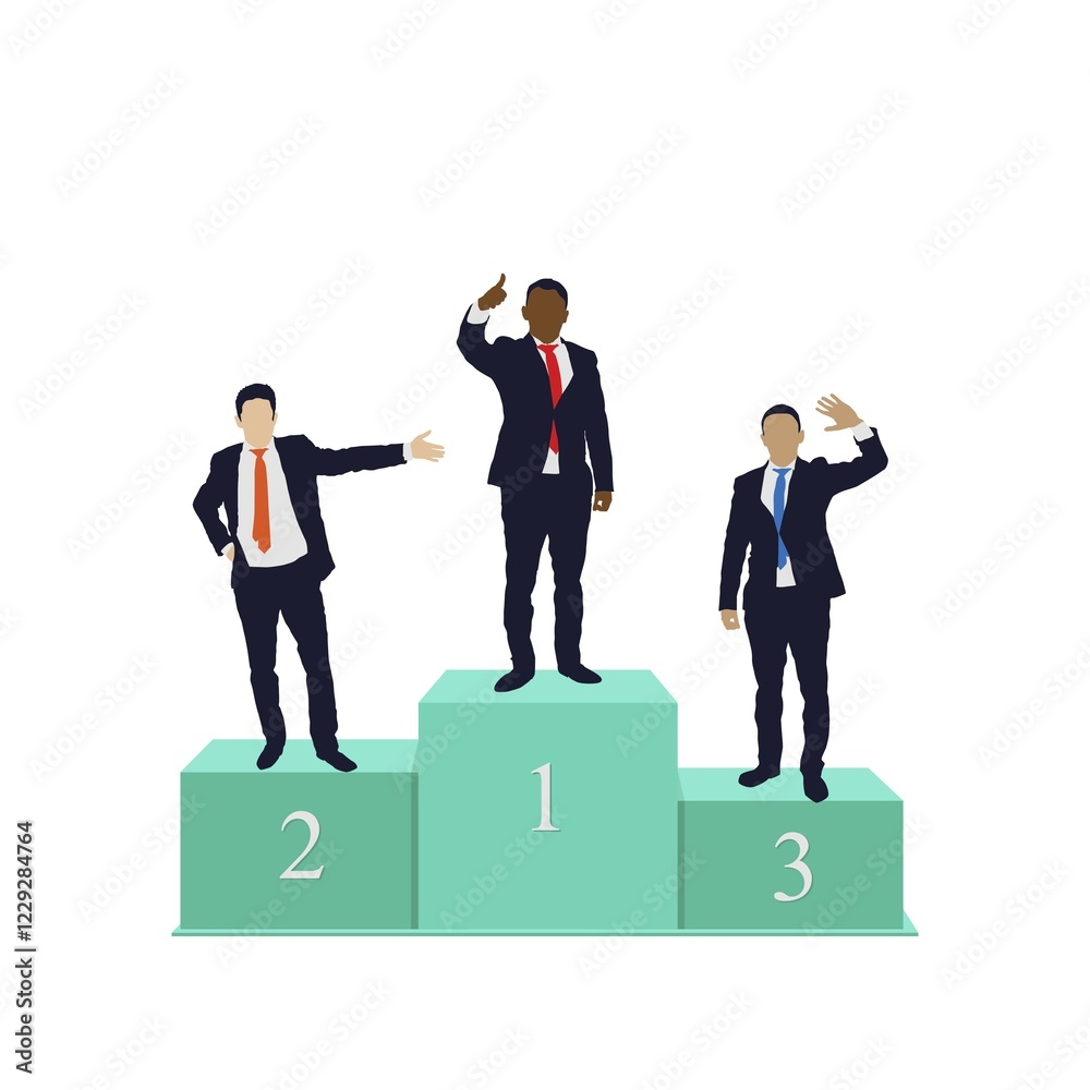 Victorious business men in suits on a podium, vector illustration Victorious business men in suits on a podium, vector illustration