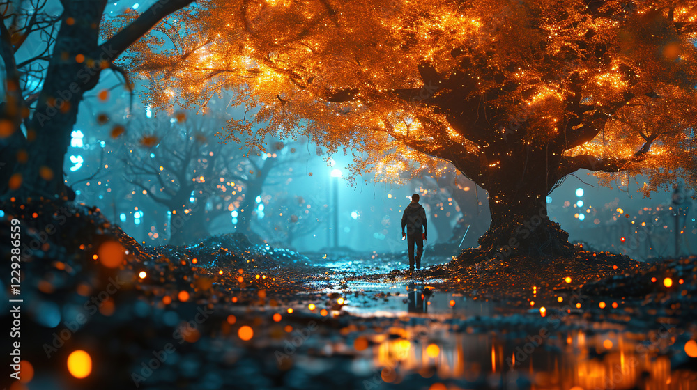 Fototapeta premium autumn leaves on the ground bokeh blur miature