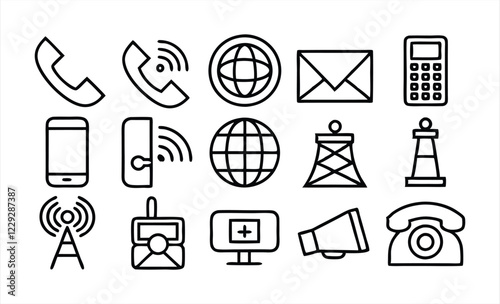 set of outline icon related to communications  tel 