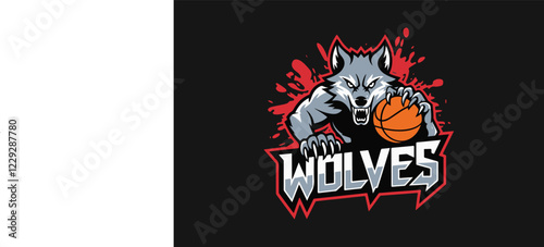 Ferocious Wolves  Basketball Team Mascot Logo Art vector
