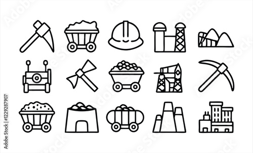 set of outline icons related mining  coal  industr 