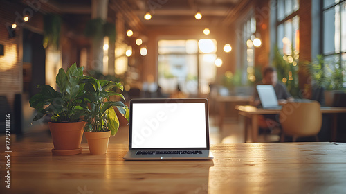 Wallpaper Mural Bright and modern coworking office with laptops in use, professionals collaborating, sunlight streaming in, 8K detail, copy space Torontodigital.ca