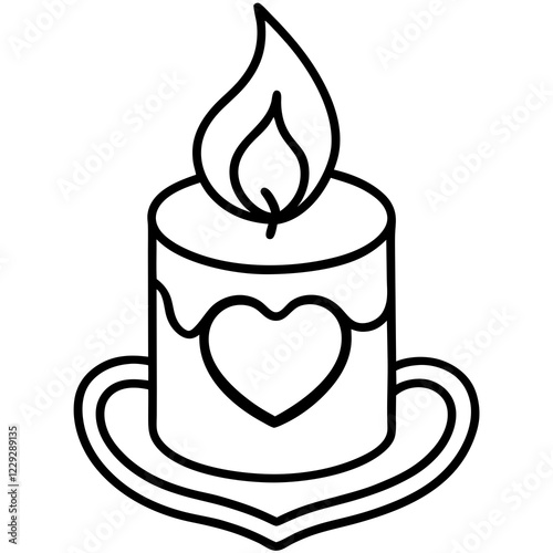 Simple Line Art Candle with Heart Motif