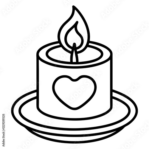 Simple Line Art Candle with Heart Motif