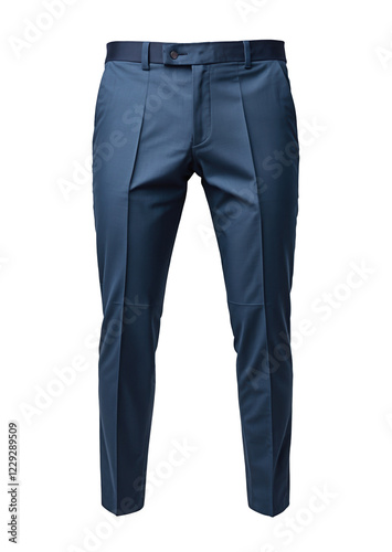 Stylish blue tailored pants with pleats and belt loops isolated transparent background cutout