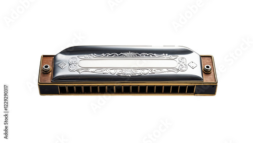Harmonica close-up isolated transparent background cutout