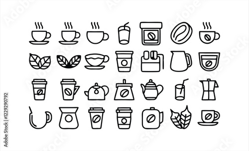 set of outline icons related to coffee and tea 