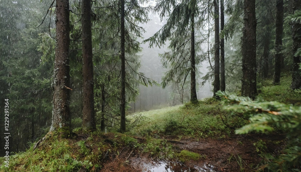 Landscape, forest, spruce forest in the rain, AI generated, AI generated Landscape, forest, spruce forest in the rain, AI generated, AI generated