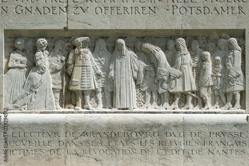 Elector Friedrich Wilhelm of Brandenburg takes up persecuted Huguenots, relief at the International Monument of the Reformation, 1909-1917, sculptor Paul Landowski, Geneva, Switzerland, Europe photo