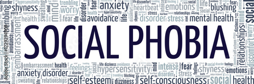 Social Phobia word cloud conceptual design isolated on white background.
