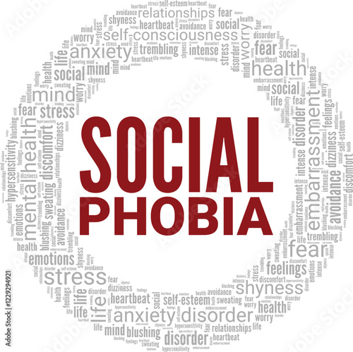 Social Phobia word cloud conceptual design isolated on white background.