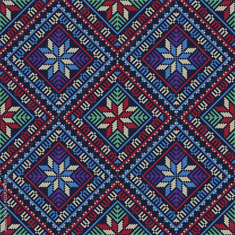 Seamless pattern design with traditional Palestinian embroidery motif Seamless pattern design with traditional Palestinian embroidery motif