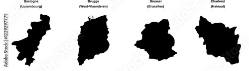 Bastogne, Brugge, Brussel, Charleroi outline maps