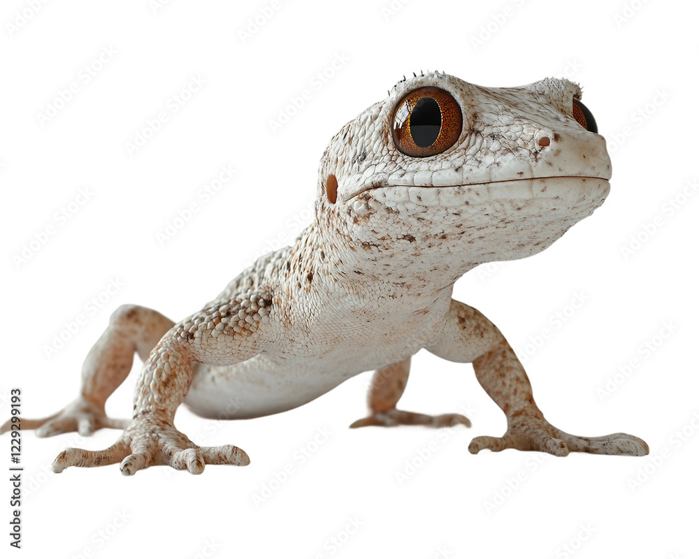 Obraz premium Small lizard with brown and white spots is standing on transparent background