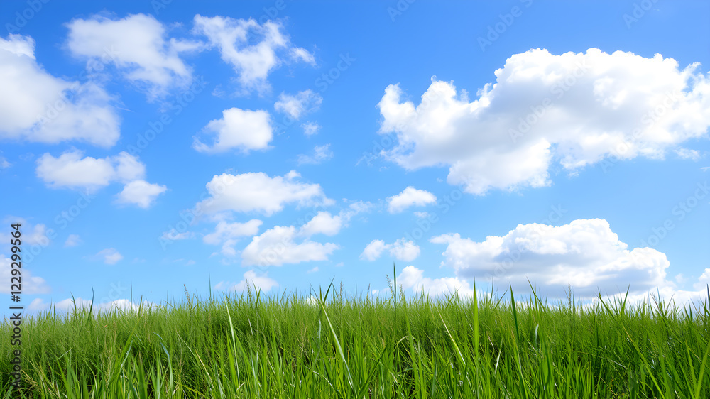 Green grass and blue sky with white clouds Green grass and blue sky with white clouds