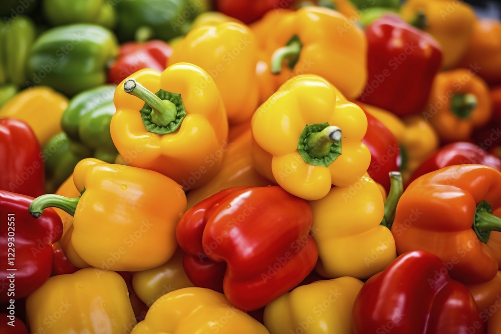 Heap of colorful bell peppers at market. KI generiert, generiert, AI generated