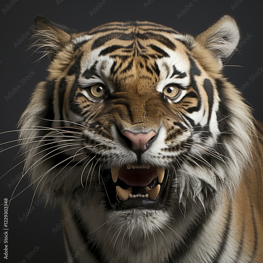 Fototapeta premium Sumatra tiger (Panthera tigris sumatrae) white background, ai generated
