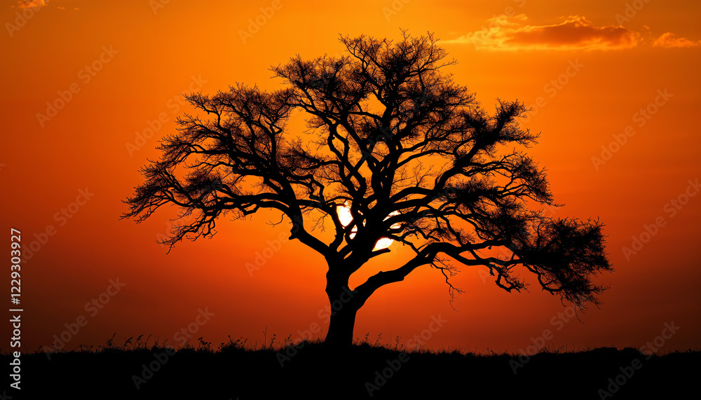 Silhouette of a lone tree against a golden sunset Silhouette of a lone tree against a golden sunset