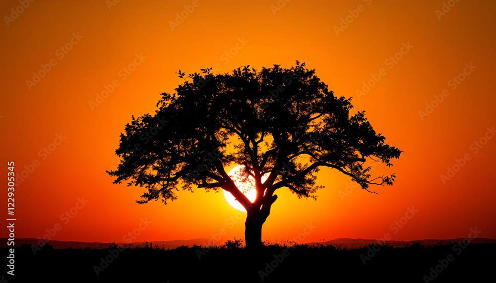 Silhouette of a lone tree against a golden sunset Silhouette of a lone tree against a golden sunset
