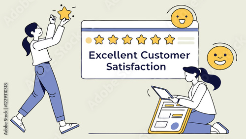Digital feedback interface with a five-star rating system. It symbolizes the level of customer satisfaction, demonstrating various emotional reactions