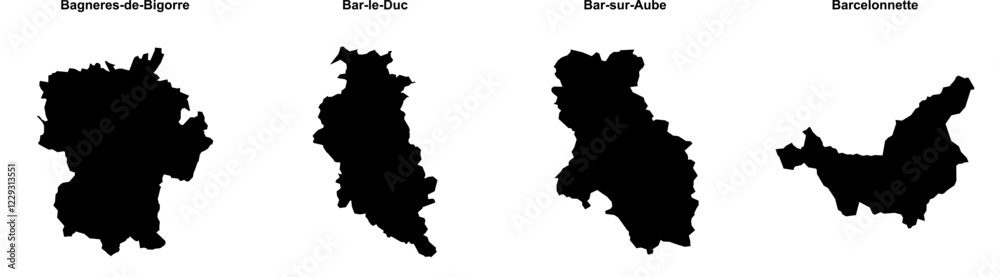 Bagneres-de-Bigorre, Bar-le-Duc, Bar-sur-Aube, Barcelonnette outline maps Bagneres-de-Bigorre, Bar-le-Duc, Bar-sur-Aube, Barcelonnette outline maps