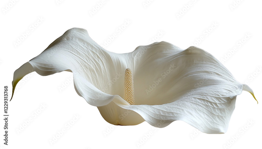 Naklejka premium Closeup Of A Single White Calla Lily Against A Black Background