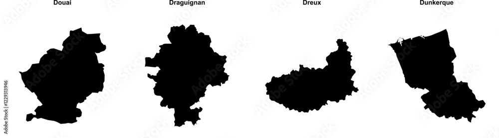 Douai, Draguignan, Dreux, Dunkerque outline maps Douai, Draguignan, Dreux, Dunkerque outline maps