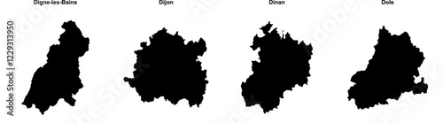 Digne-les-Bains, Dijon, Dinan, Dole outline maps