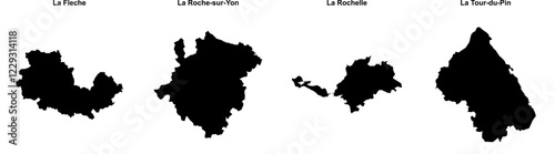 La Fleche, La Roche-sur-Yon, La Rochelle, La Tour-du-Pin outline maps