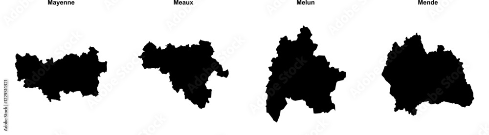 Mayenne, Meaux, Melun, Mende outline maps Mayenne, Meaux, Melun, Mende outline maps