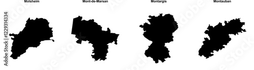 Molsheim, Mont-de-Marsan, Montargis, Montauban outline maps photo