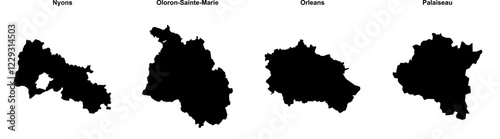 Nyons, Oloron-Sainte-Marie, Orleans, Palaiseau outline maps photo