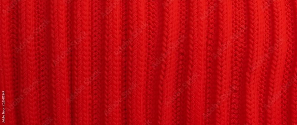 Fototapeta premium Close-up of vibrant red fabric with vertical ribbed texture, showcasing intricate woven details.