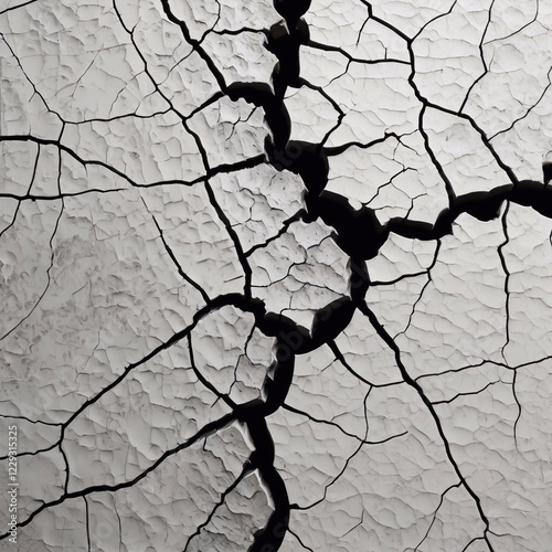 Abstract patterns of cracks in clay with gray tones, dry and fractured earth texture photo