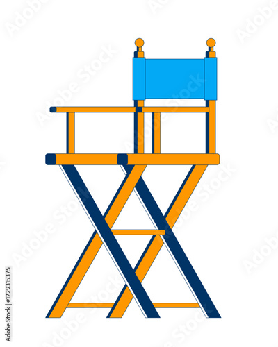 Director chair 2D cartoon object. Film equipment. Movie industry. Creative studio. Filmmaking tool. Portable furniture isolated element flat vector clipart on white background. Spot illustration