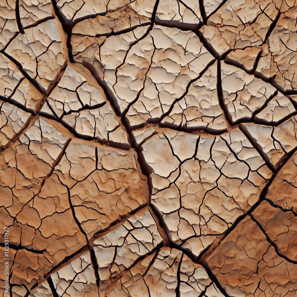 Abstract patterns of cracks in clay with a textured white surface and deep fissures Abstract patterns of cracks in clay with a textured white surface and deep fissures