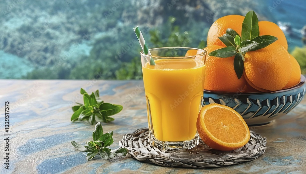Fototapeta premium Orange juice in a glass AI generated, AI generated