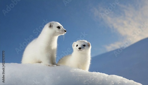 KI generated, animal, animals, mammal, mammals, biotope, habitat, a, individual, foraging, wildlife, stoat (Mustela erminea), winter, snow, ice, winter landscape photo