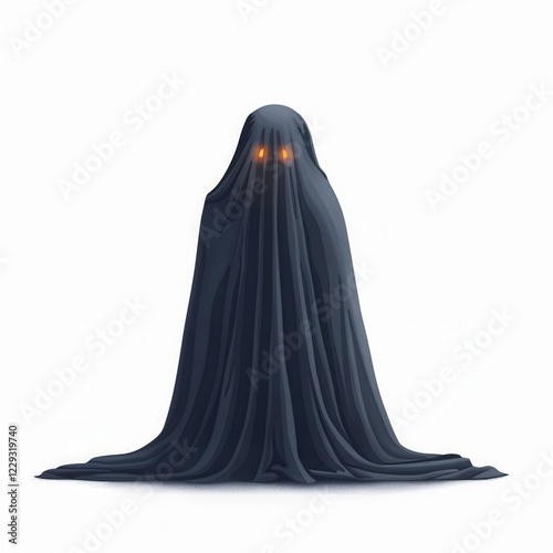 Ghost with a ghostly veil, midnight glow, watercolor illustration, isolated on white background photo