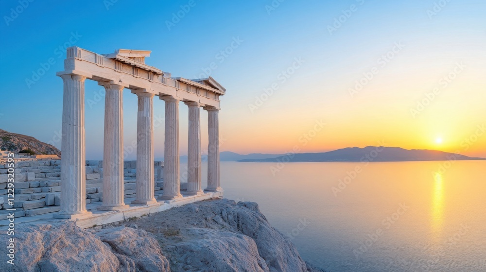 Fototapeta premium A breathtaking view of an ancient Greek city on a hill, with majestic marble columns, temples