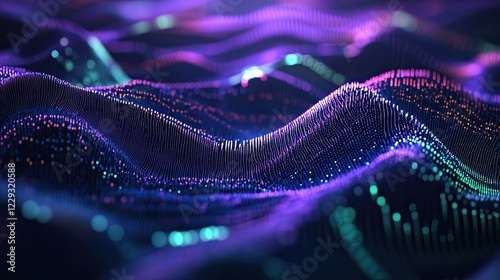 Sound wave. Abstract background with interwoven dots and lines. 3D rendering photo