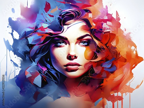 AI generated abstract portrait in vector art foundation watercolor textures with overlapping photographic elements photo