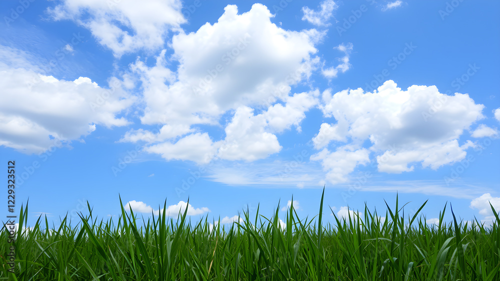 Green grass and blue sky with white clouds Green grass and blue sky with white clouds