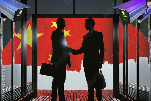 Symbolic image, China, surveillance, social spider web, trade dispute, punitive tariffs, economic war, international markets, East-West conflict, hegemony, global economy, dominance, Germany, espionage, social media, social networks, global spider web, GDPR General Data Protection Regulation, data siphoning, data collection, Europe