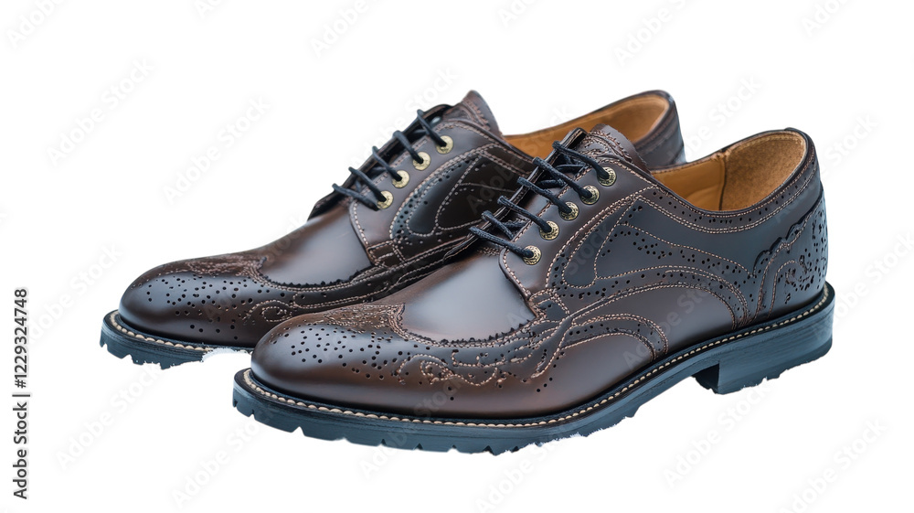 Stylish brown brogue shoes with intricate detailing on display for modern and classic occasions Stylish brown brogue shoes with intricate detailing on display for modern and classic occasions